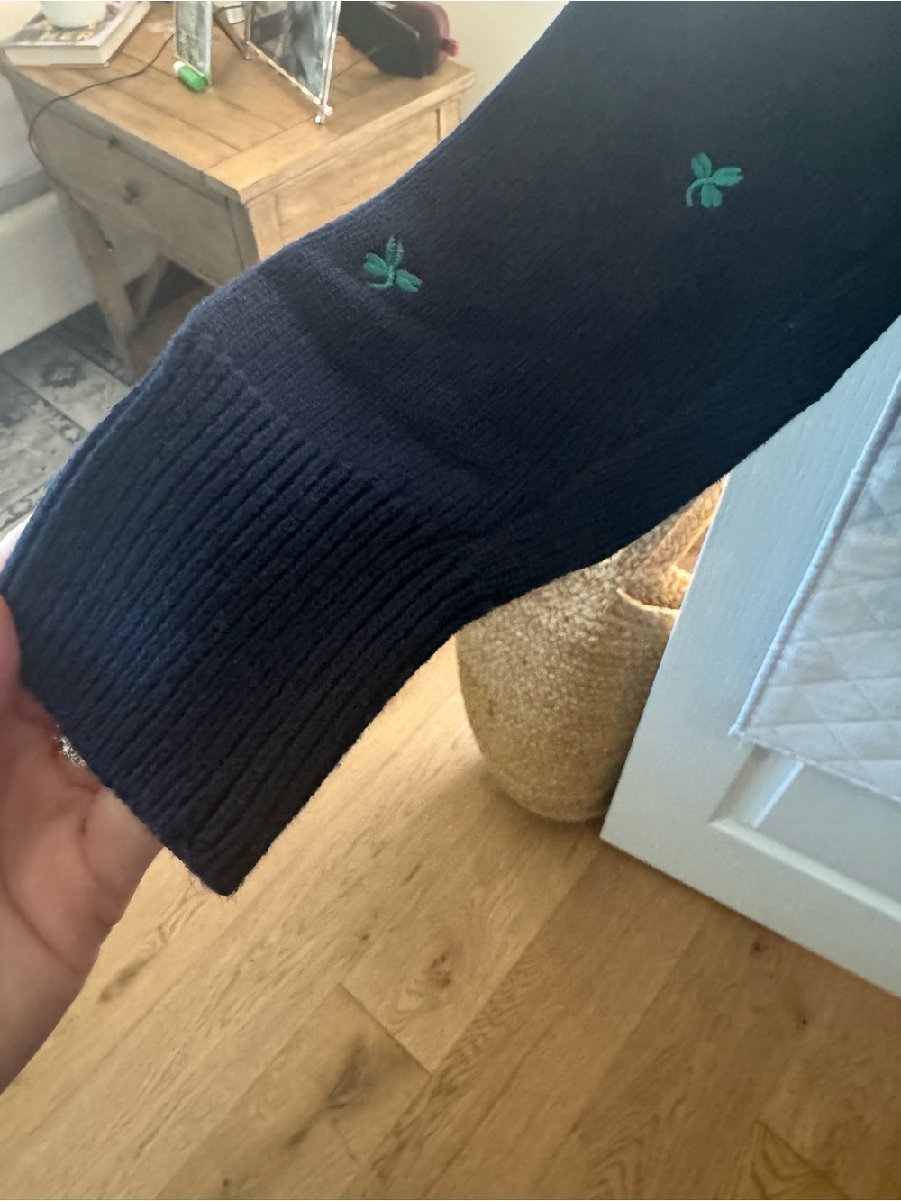 Kiel James Patrick Navy Sweater with Green Clover Embroidery - Picture 4 of 9